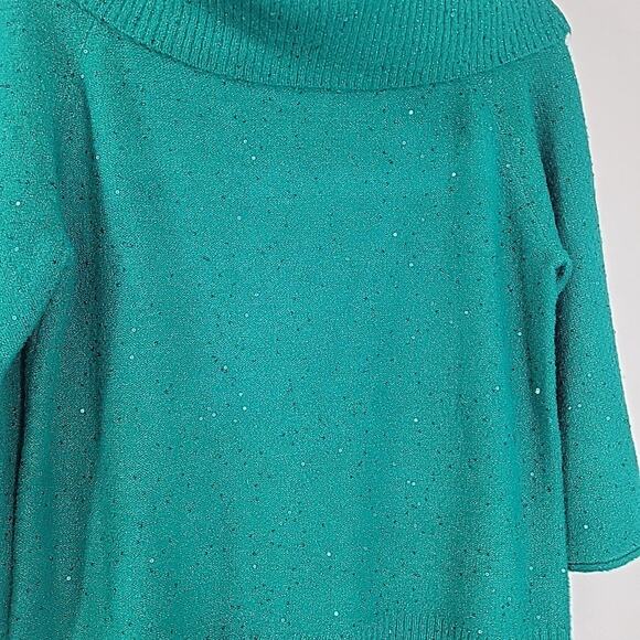 Cato Women’s Medium Sparkle Cowl Neck Sweater Teal Green 3/4 Sleeve Soft Knit - Picture 3 of 8